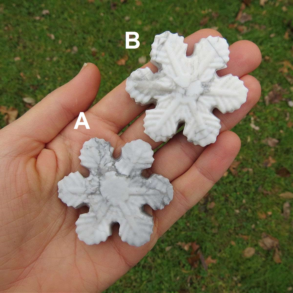 White Howlite Crystal Snowflake Stone Carving 2"