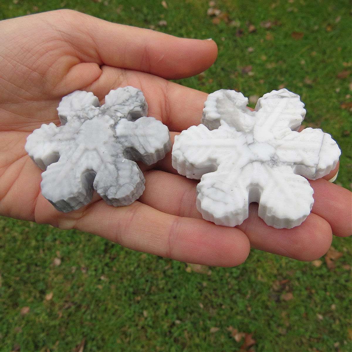 White Howlite Crystal Snowflake Stone Carving 2"