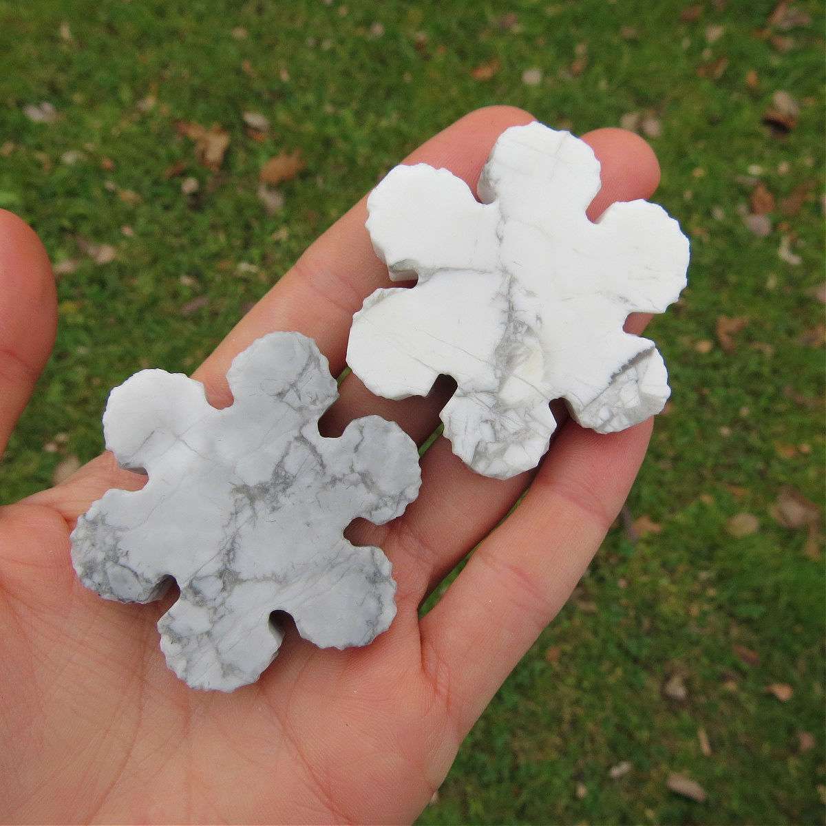 White Howlite Crystal Snowflake Stone Carving 2"