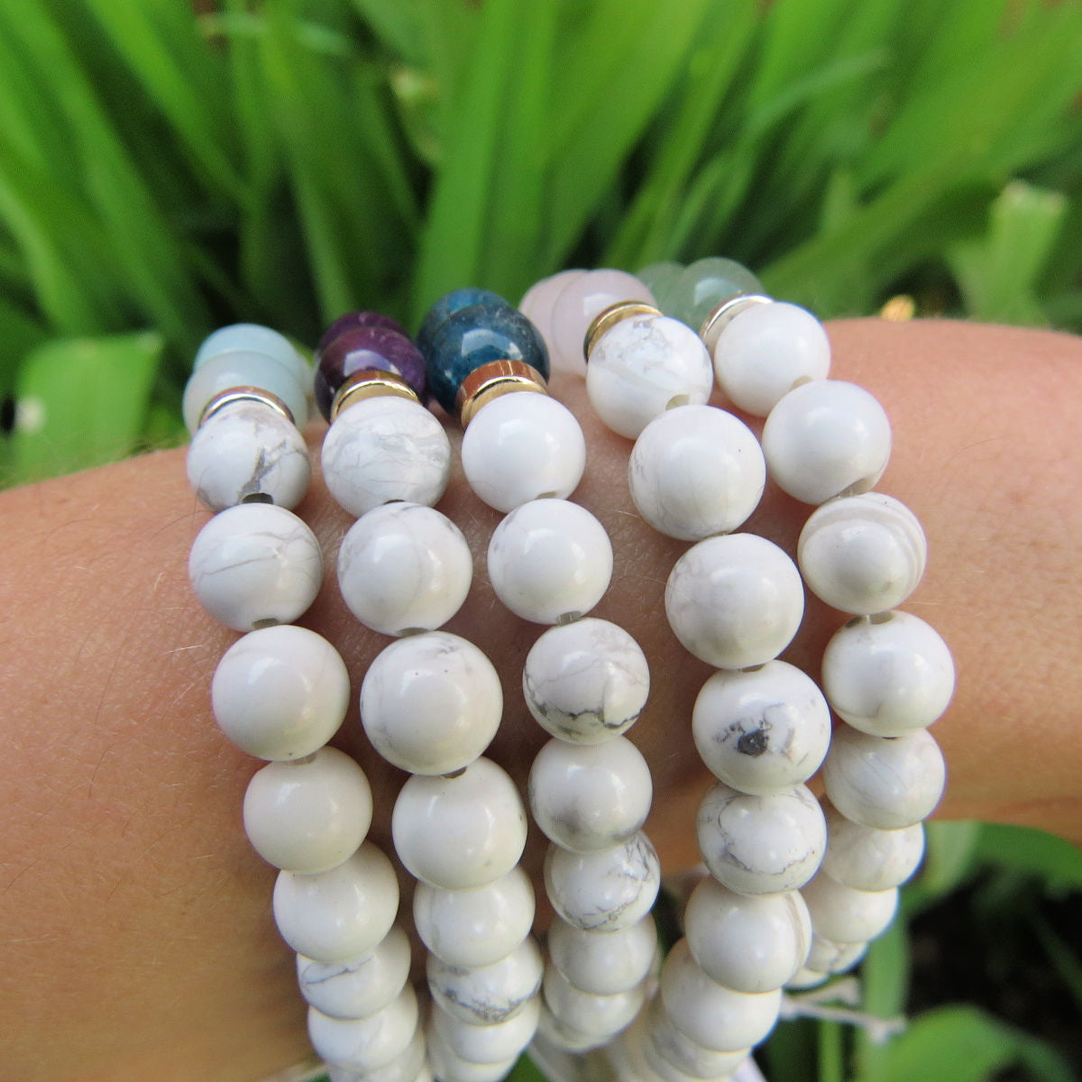 White Stone Beaded Crystal Bracelet | Calming Howlite + Stone of Choice