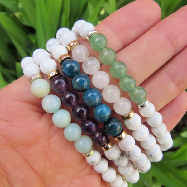 White Howlite Bracelet w/ Healing Crystal Beads - Crystal Stretch Bracelet