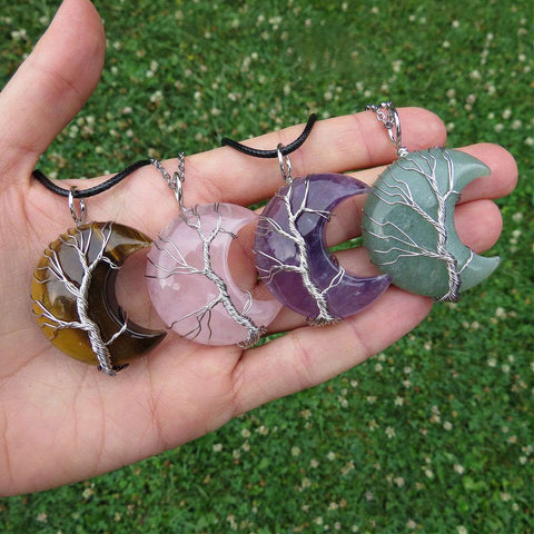 Tree of Life Crystal Moon - Wire Wrapped Stone Moon