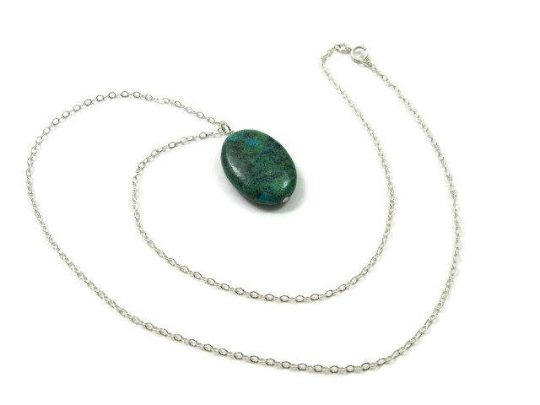 Green Stone Crystal Chrysocolla Necklace - Chain