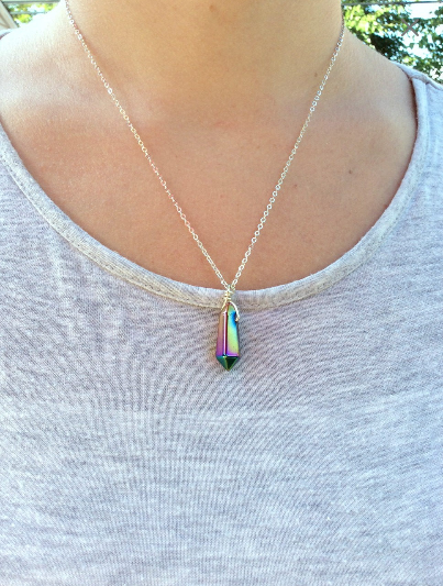 Rainbow Hematite Crystal Necklace - On Model