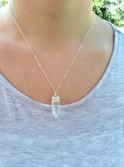 Clear Quartz Crystal Point Necklace | Raw Quartz Stone Jewelry