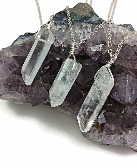 Clear Quartz Point Crystal Necklaces in Silver - Healing Quartz Necklace