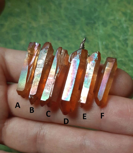 Sunset Aura Quartz Necklace | Orange Crystal Point Necklace